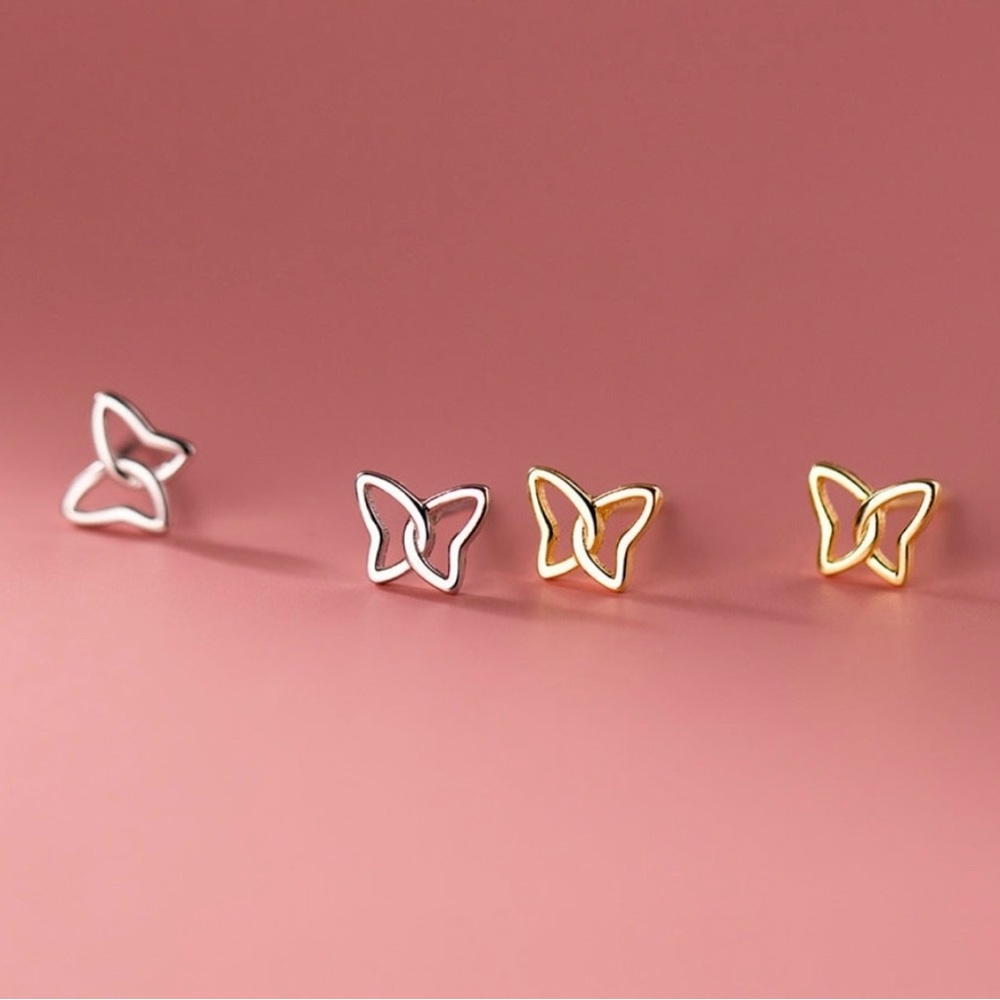 Sterling Silver Geometric Butterfly Earrings - Picture 2 of 6